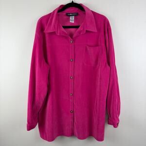 Sag Harbor Women’s 20W Button-Up Shirt Hot Pink Soft Long Sleeve Barbiecore